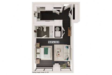 Floor plan for studio, 1 bath, 464 sqft